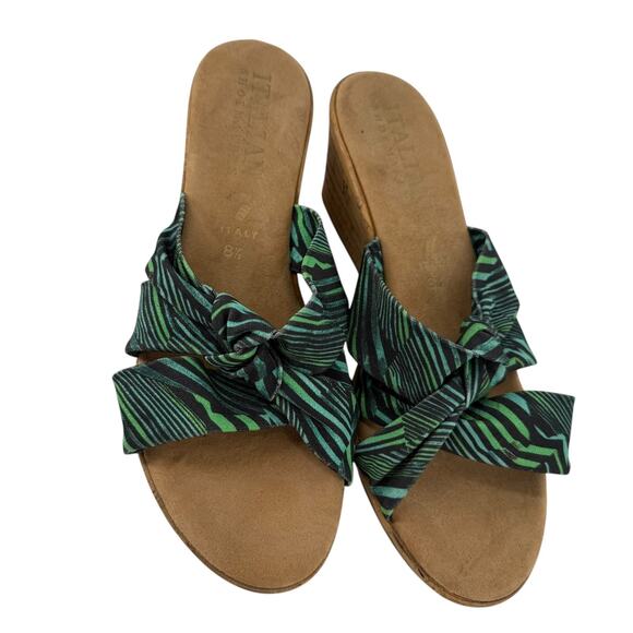Italian Shoemakers Wedge Sandals Size 8.5 Green Tropical Lightweight Beach Open - Picture 2 of 9